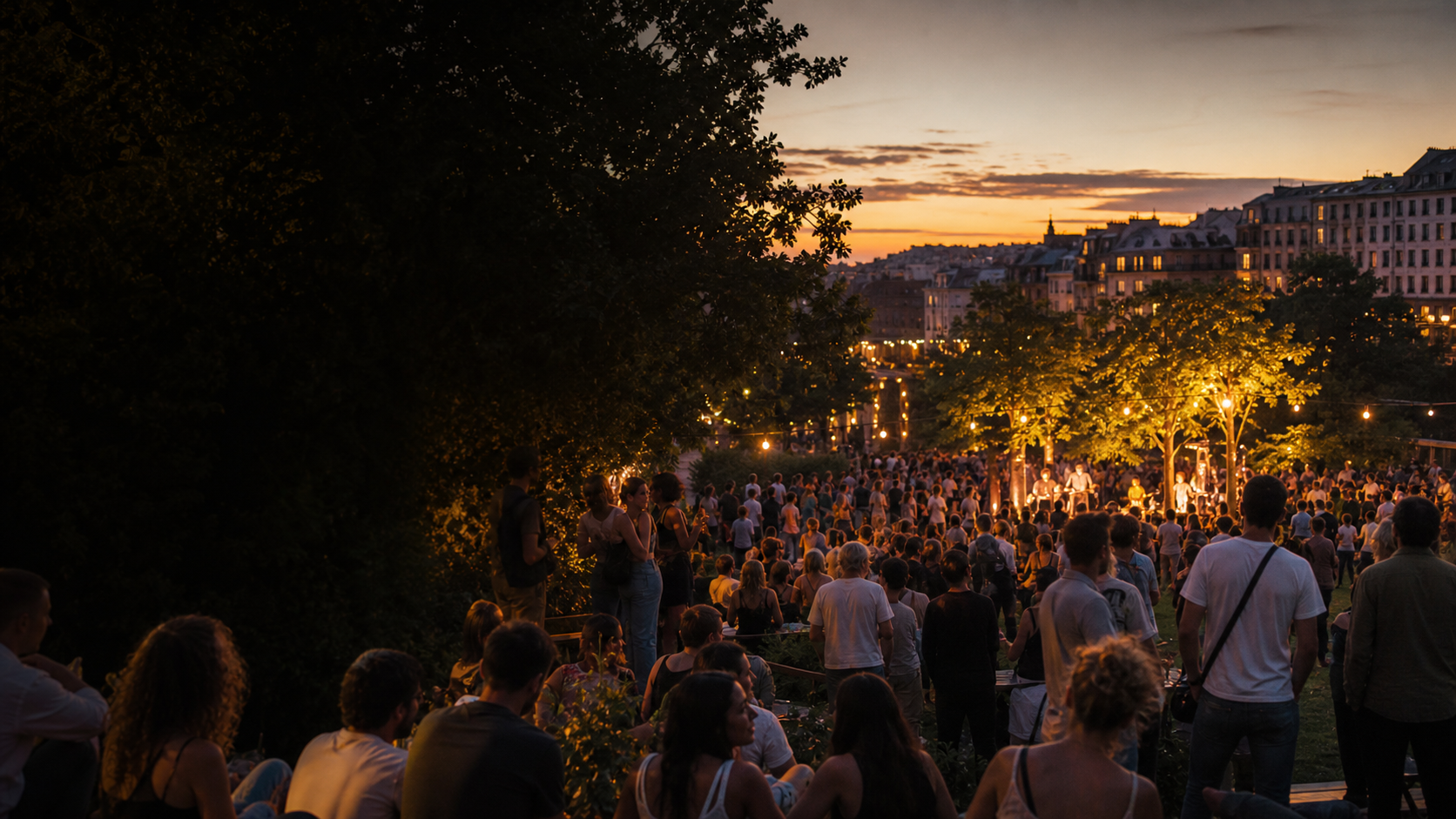 Un événement en plein air au coucher du soleil
